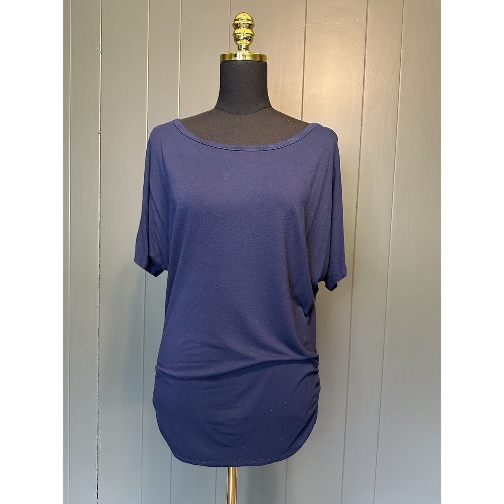 Made by Johnny Dolman T-Shirt Tee Top Womens Size‎ L Large Navy Blue Stretch